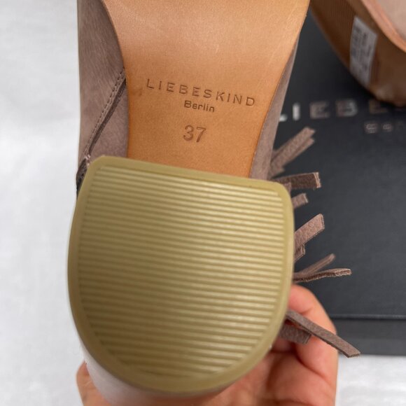 NIB Anthropologie Liebeskind Berlin Suede Fringe Nubuck Chunky Heel Ankle Boots - Picture 11 of 12
